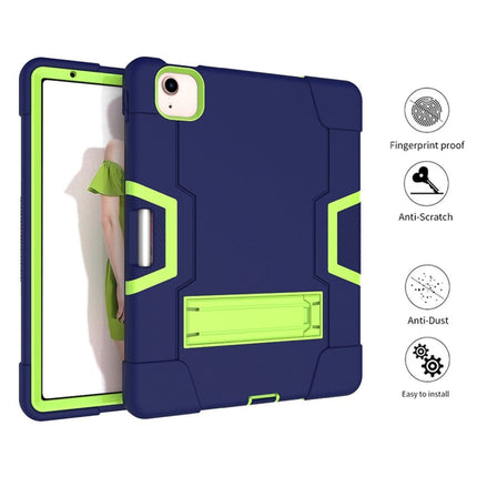 For iPad Air 2022 / 2020 10.9 Contrast Color Robot Shockproof Silicon + PC Protective Case with Holder & Pen Slot(Navy Blue + Yellow-green)-garmade.com
