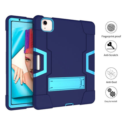 For iPad Air 2022 / 2020 10.9 Contrast Color Robot Shockproof Silicon + PC Protective Case with Holder & Pen Slot(Navy Blue + Blue)-garmade.com