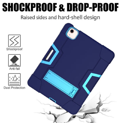 For iPad Air 2022 / 2020 10.9 Contrast Color Robot Shockproof Silicon + PC Protective Case with Holder & Pen Slot(Navy Blue + Blue)-garmade.com
