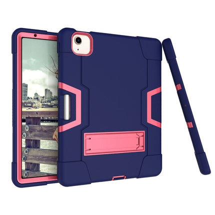 For iPad Air 2022 / 2020 10.9 Contrast Color Robot Shockproof Silicon + PC Protective Case with Holder & Pen Slot(Navy Blue + Rose Red)-garmade.com
