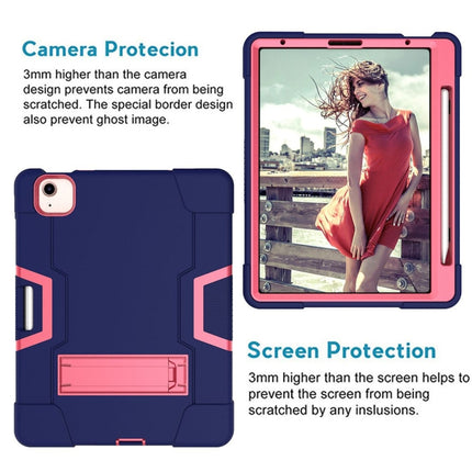 For iPad Air 2022 / 2020 10.9 Contrast Color Robot Shockproof Silicon + PC Protective Case with Holder & Pen Slot(Navy Blue + Rose Red)-garmade.com