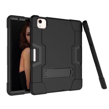 For iPad Air 2022 / 2020 10.9 Contrast Color Robot Shockproof Silicon + PC Protective Case with Holder & Pen Slot(Black)-garmade.com