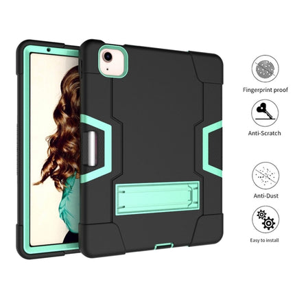 For iPad Air 2022 / 2020 10.9 Contrast Color Robot Shockproof Silicon + PC Protective Case with Holder & Pen Slot(Black + Mint Green)-garmade.com