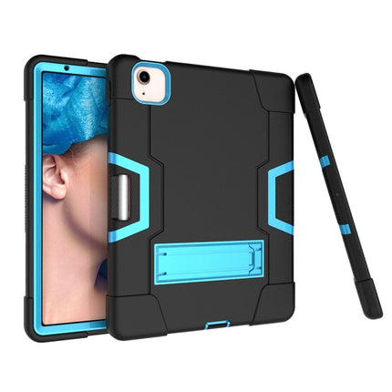 For iPad Air 2022 / 2020 10.9 Contrast Color Robot Shockproof Silicon + PC Protective Case with Holder & Pen Slot(Black + Blue)-garmade.com