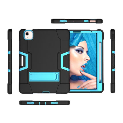 For iPad Air 2022 / 2020 10.9 Contrast Color Robot Shockproof Silicon + PC Protective Case with Holder & Pen Slot(Black + Blue)-garmade.com