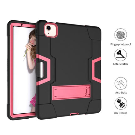 For iPad Air 2022 / 2020 10.9 Contrast Color Robot Shockproof Silicon + PC Protective Case with Holder & Pen Slot(Black + Rose Red)-garmade.com
