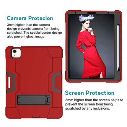 For iPad Air 2022 / 2020 10.9 Contrast Color Robot Shockproof Silicon + PC Protective Case with Holder & Pen Slot(Red + Black)-garmade.com
