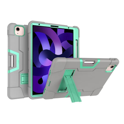 For iPad Air 2022 / 2020 10.9 Contrast Color Robot Shockproof Silicon + PC Protective Case with Holder & Pen Slot(Grey + Mint Green)-garmade.com