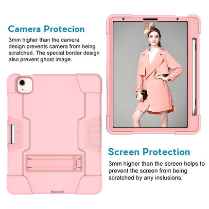 For iPad Air 2022 / 2020 10.9 Contrast Color Robot Shockproof Silicon + PC Protective Case with Holder & Pen Slot(Rose Gold)-garmade.com