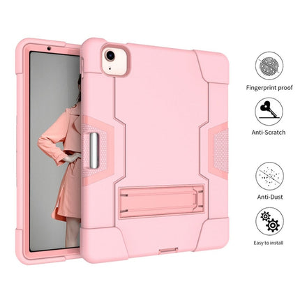 For iPad Air 2022 / 2020 10.9 Contrast Color Robot Shockproof Silicon + PC Protective Case with Holder & Pen Slot(Rose Gold)-garmade.com