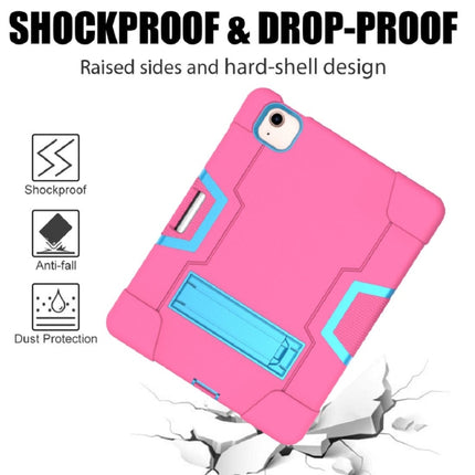 For iPad Air 2022 / 2020 10.9 Contrast Color Robot Shockproof Silicon + PC Protective Case with Holder & Pen Slot(Rose Red + Blue)-garmade.com