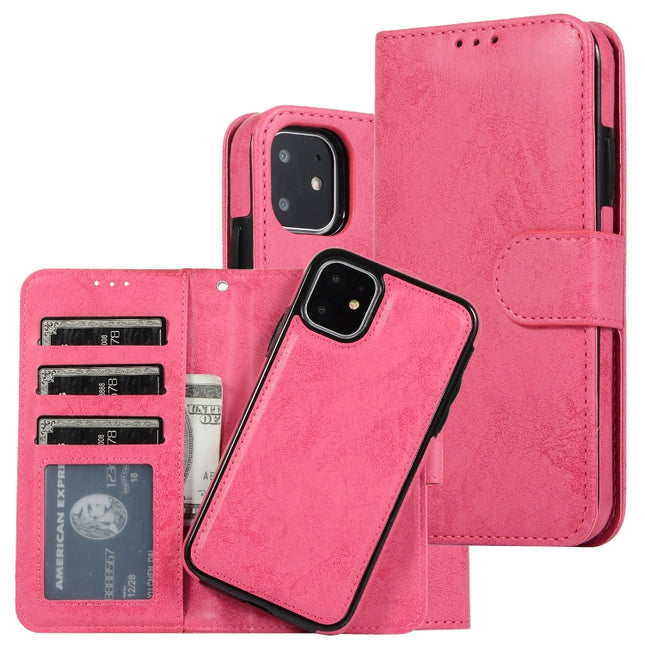 KLT888-2 Retro 2 in 1 Detachable Magnetic Horizontal Flip TPU + PU Leather Case with Holder & Card Slots & Photo Frame & Wallet(Rose Red)-garmade.com