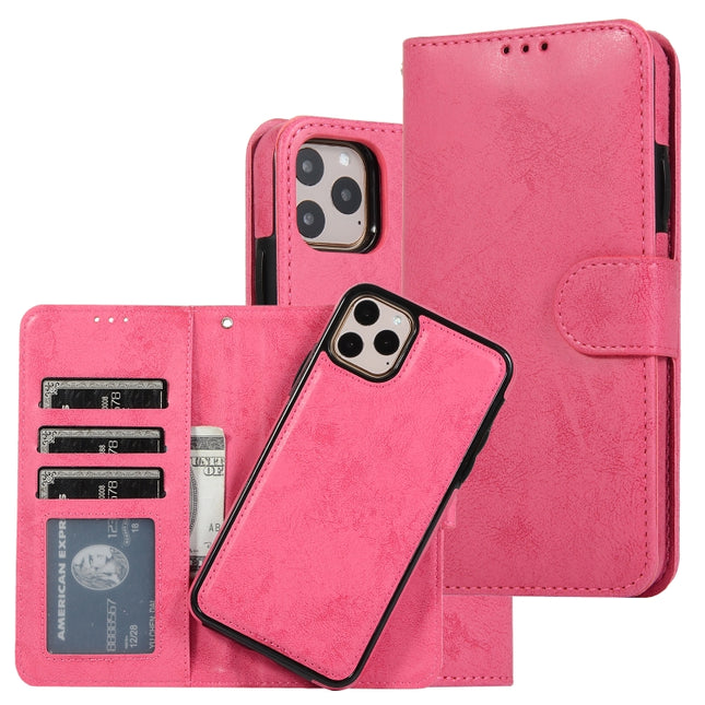 For iPhone 11 Pro KLT888-2 Retro 2 in 1 Detachable Magnetic Horizontal Flip TPU + PU Leather Case with Holder & Card Slots & Photo Frame & Wallet(Rose Red)-garmade.com