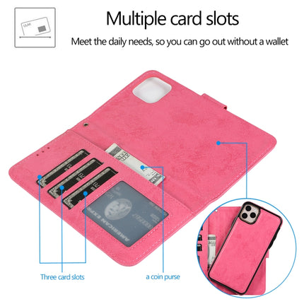 For iPhone 11 Pro KLT888-2 Retro 2 in 1 Detachable Magnetic Horizontal Flip TPU + PU Leather Case with Holder & Card Slots & Photo Frame & Wallet(Rose Red)-garmade.com