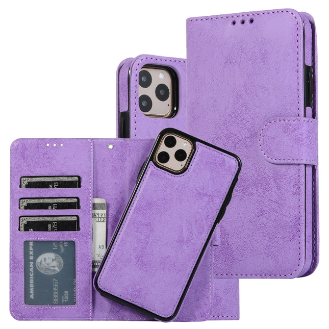 For iPhone 11 Pro KLT888-2 Retro 2 in 1 Detachable Magnetic Horizontal Flip TPU + PU Leather Case with Holder & Card Slots & Photo Frame & Wallet(Purple)-garmade.com