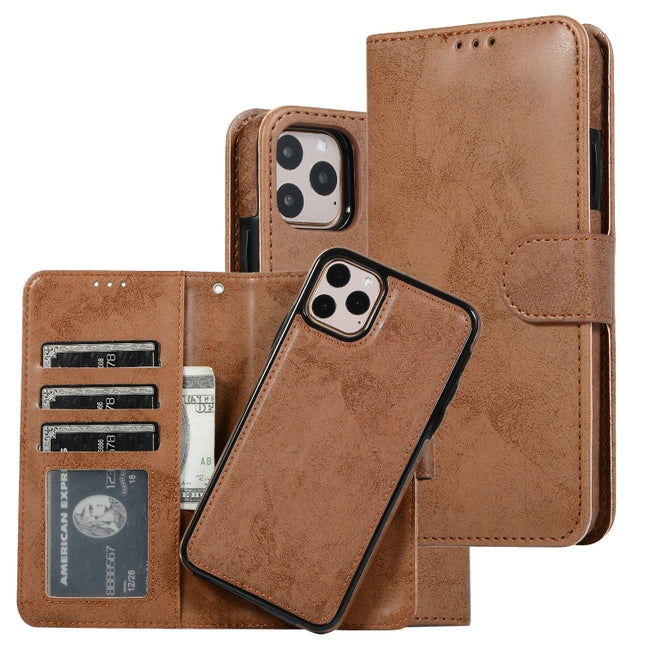 For iPhone 11 Pro Max KLT888-2 Retro 2 in 1 Detachable Magnetic Horizontal Flip TPU + PU Leather Case with Holder & Card Slots & Photo Frame & Wallet(Brown)-garmade.com