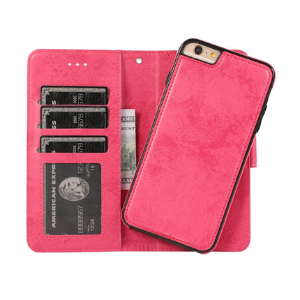 For iPhone 6 KLT888-2 Retro 2 in 1 Detachable Magnetic Horizontal Flip TPU + PU Leather Case with Holder & Card Slots & Photo Frame & Wallet(Rose Red)-garmade.com