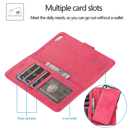 For iPhone 6 KLT888-2 Retro 2 in 1 Detachable Magnetic Horizontal Flip TPU + PU Leather Case with Holder & Card Slots & Photo Frame & Wallet(Rose Red)-garmade.com