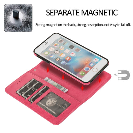 For iPhone 6 Plus KLT888-2 Retro 2 in 1 Detachable Magnetic Horizontal Flip TPU + PU Leather Case with Holder & Card Slots & Photo Frame & Wallet(Rose Red)-garmade.com