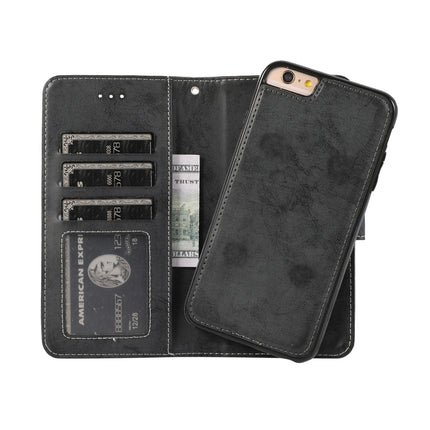 For iPhone 6 Plus KLT888-2 Retro 2 in 1 Detachable Magnetic Horizontal Flip TPU + PU Leather Case with Holder & Card Slots & Photo Frame & Wallet(Black)-garmade.com