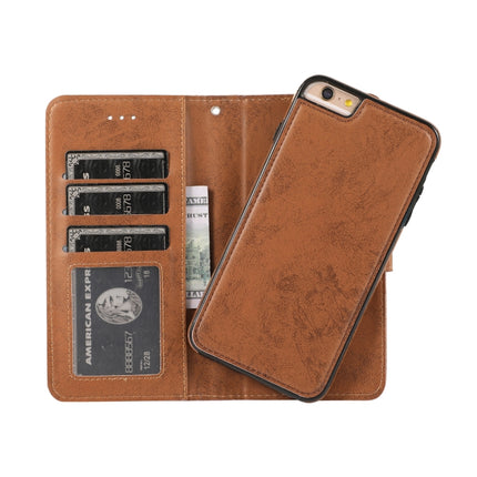 For iPhone 6 Plus KLT888-2 Retro 2 in 1 Detachable Magnetic Horizontal Flip TPU + PU Leather Case with Holder & Card Slots & Photo Frame & Wallet(Brown)-garmade.com