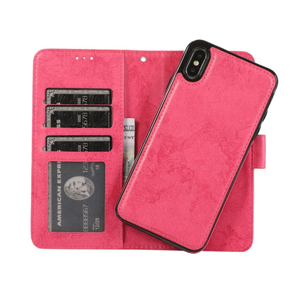 For iPhone XS / X KLT888-2 Retro 2 in 1 Detachable Magnetic Horizontal Flip TPU + PU Leather Case with Holder & Card Slots & Photo Frame & Wallet(Rose Red)-garmade.com