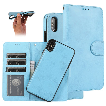 For iPhone XS / X KLT888-2 Retro 2 in 1 Detachable Magnetic Horizontal Flip TPU + PU Leather Case with Holder & Card Slots & Photo Frame & Wallet(Sky Blue)-garmade.com