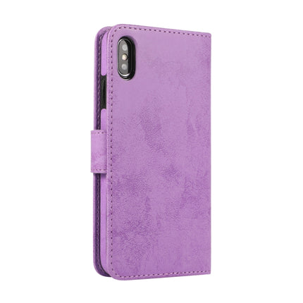 For iPhone XS / X KLT888-2 Retro 2 in 1 Detachable Magnetic Horizontal Flip TPU + PU Leather Case with Holder & Card Slots & Photo Frame & Wallet(Purple)-garmade.com