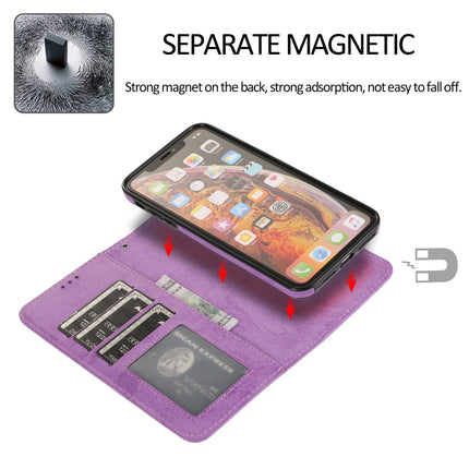 For iPhone XS / X KLT888-2 Retro 2 in 1 Detachable Magnetic Horizontal Flip TPU + PU Leather Case with Holder & Card Slots & Photo Frame & Wallet(Purple)-garmade.com