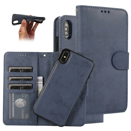 For iPhone XS / X KLT888-2 Retro 2 in 1 Detachable Magnetic Horizontal Flip TPU + PU Leather Case with Holder & Card Slots & Photo Frame & Wallet(Dark Blue)-garmade.com
