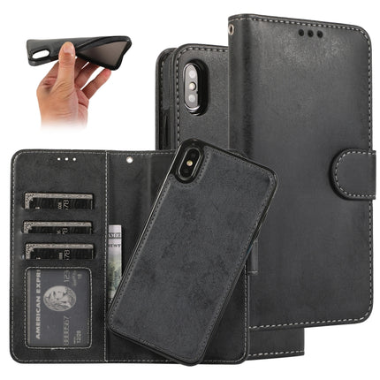 For iPhone XS / X KLT888-2 Retro 2 in 1 Detachable Magnetic Horizontal Flip TPU + PU Leather Case with Holder & Card Slots & Photo Frame & Wallet(Black)-garmade.com