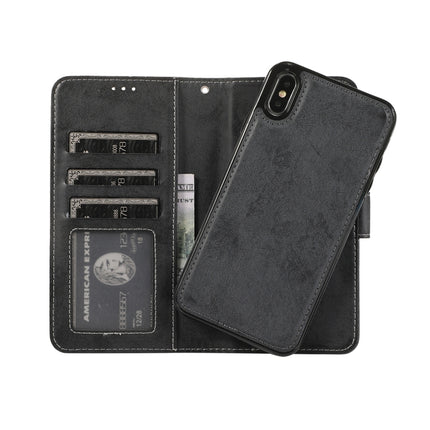 For iPhone XS / X KLT888-2 Retro 2 in 1 Detachable Magnetic Horizontal Flip TPU + PU Leather Case with Holder & Card Slots & Photo Frame & Wallet(Black)-garmade.com
