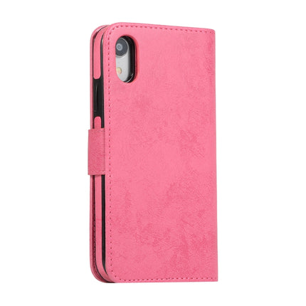 For iPhone XR KLT888-2 Retro 2 in 1 Detachable Magnetic Horizontal Flip TPU + PU Leather Case with Holder & Card Slots & Photo Frame & Wallet(Rose Red)-garmade.com