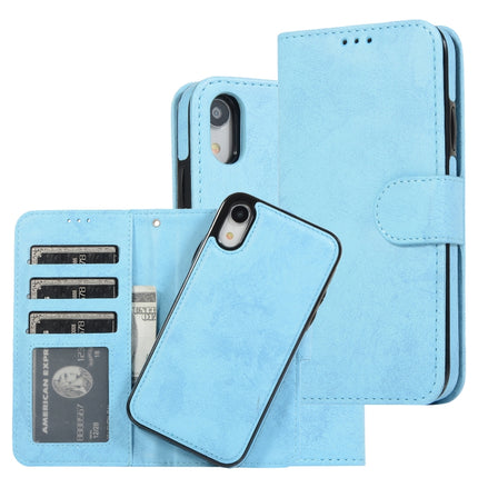 For iPhone XR KLT888-2 Retro 2 in 1 Detachable Magnetic Horizontal Flip TPU + PU Leather Case with Holder & Card Slots & Photo Frame & Wallet(Sky Blue)-garmade.com