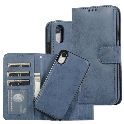 For iPhone XR KLT888-2 Retro 2 in 1 Detachable Magnetic Horizontal Flip TPU + PU Leather Case with Holder & Card Slots & Photo Frame & Wallet(Dark Blue)-garmade.com