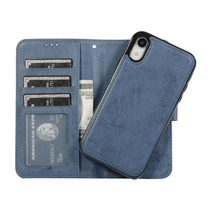 For iPhone XR KLT888-2 Retro 2 in 1 Detachable Magnetic Horizontal Flip TPU + PU Leather Case with Holder & Card Slots & Photo Frame & Wallet(Dark Blue)-garmade.com