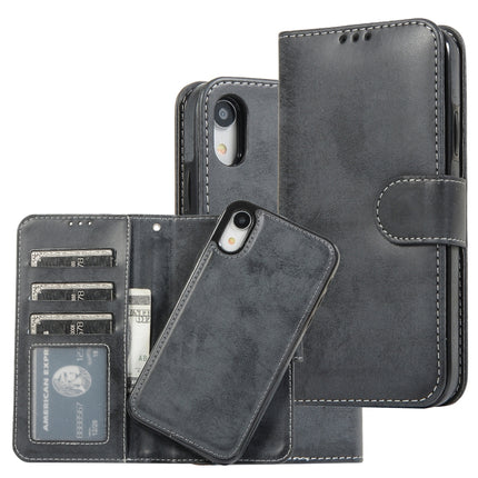 For iPhone XR KLT888-2 Retro 2 in 1 Detachable Magnetic Horizontal Flip TPU + PU Leather Case with Holder & Card Slots & Photo Frame & Wallet(Black)-garmade.com