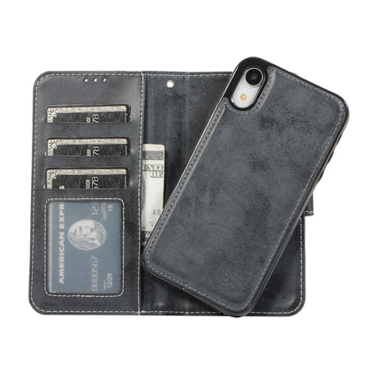 For iPhone XR KLT888-2 Retro 2 in 1 Detachable Magnetic Horizontal Flip TPU + PU Leather Case with Holder & Card Slots & Photo Frame & Wallet(Black)-garmade.com