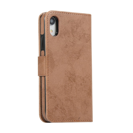 For iPhone XR KLT888-2 Retro 2 in 1 Detachable Magnetic Horizontal Flip TPU + PU Leather Case with Holder & Card Slots & Photo Frame & Wallet(Brown)-garmade.com
