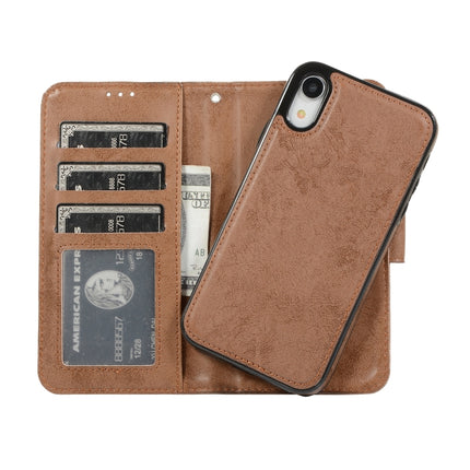 For iPhone XR KLT888-2 Retro 2 in 1 Detachable Magnetic Horizontal Flip TPU + PU Leather Case with Holder & Card Slots & Photo Frame & Wallet(Brown)-garmade.com