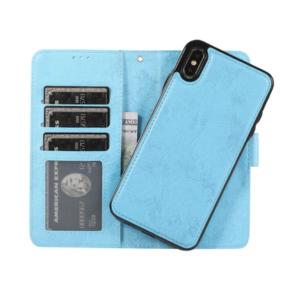For iPhone XS Max KLT888-2 Retro 2 in 1 Detachable Magnetic Horizontal Flip TPU + PU Leather Case with Holder & Card Slots & Photo Frame & Wallet(Sky Blue)-garmade.com