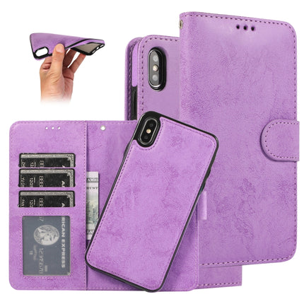 For iPhone XS Max KLT888-2 Retro 2 in 1 Detachable Magnetic Horizontal Flip TPU + PU Leather Case with Holder & Card Slots & Photo Frame & Wallet(Purple)-garmade.com