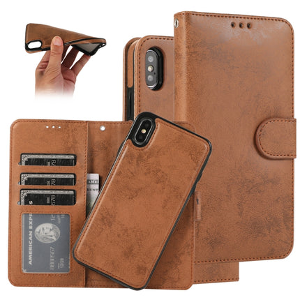 For iPhone XS Max KLT888-2 Retro 2 in 1 Detachable Magnetic Horizontal Flip TPU + PU Leather Case with Holder & Card Slots & Photo Frame & Wallet(Brown)-garmade.com