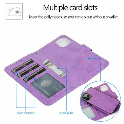 For iPhone 12 mini KLT888-2 Retro 2 in 1 Detachable Magnetic Horizontal Flip TPU + PU Leather Case with Holder & Card Slots & Photo Frame & Wallet(Purple)-garmade.com