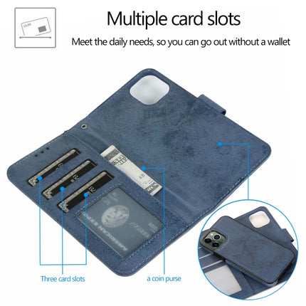 For iPhone 12 mini KLT888-2 Retro 2 in 1 Detachable Magnetic Horizontal Flip TPU + PU Leather Case with Holder & Card Slots & Photo Frame & Wallet(Dark Blue)-garmade.com