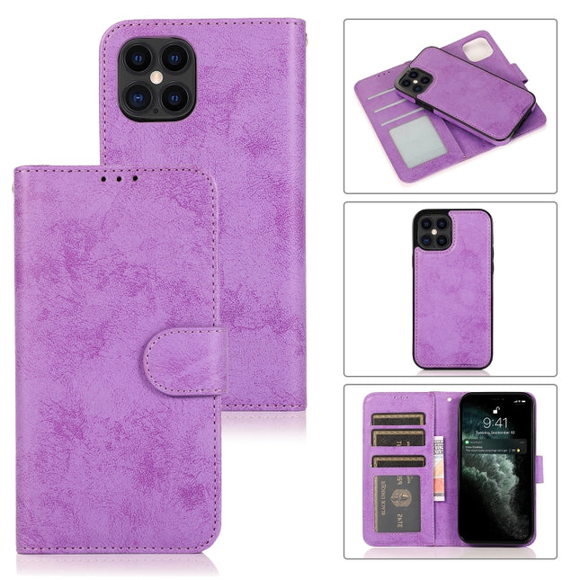 KLT888-2 Retro 2 in 1 Detachable Magnetic Horizontal Flip TPU + PU Leather Case with Holder & Card Slots & Photo Frame & Wallet(Purple)-garmade.com