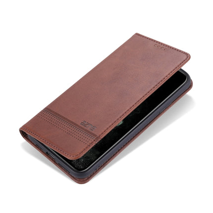 For iPhone 12 / 12 Pro AZNS Magnetic Calf Texture Horizontal Flip Leather Case with Card Slots & Holder & Wallet(Dark Brown)-garmade.com