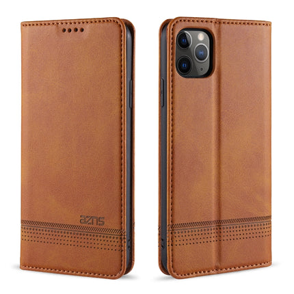 For iPhone 12 / 12 Pro AZNS Magnetic Calf Texture Horizontal Flip Leather Case with Card Slots & Holder & Wallet(Light Brown)-garmade.com