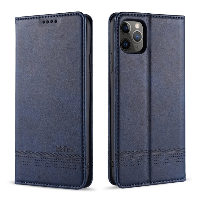 For iPhone 12 / 12 Pro AZNS Magnetic Calf Texture Horizontal Flip Leather Case with Card Slots & Holder & Wallet(Dark Blue)-garmade.com