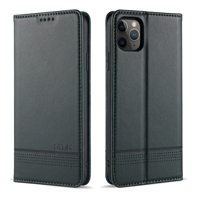 For iPhone 12 / 12 Pro AZNS Magnetic Calf Texture Horizontal Flip Leather Case with Card Slots & Holder & Wallet(Dark Green)-garmade.com